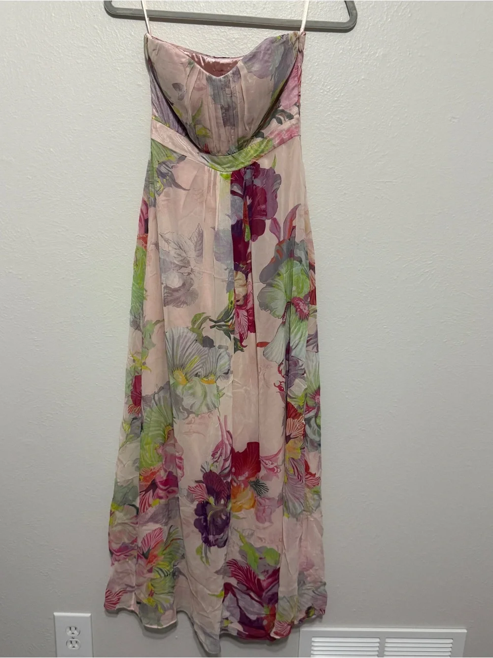 Ted Baker Silk Strapless Pink Floral Maxi Dress Goji Orchid Wedding Guest Resort